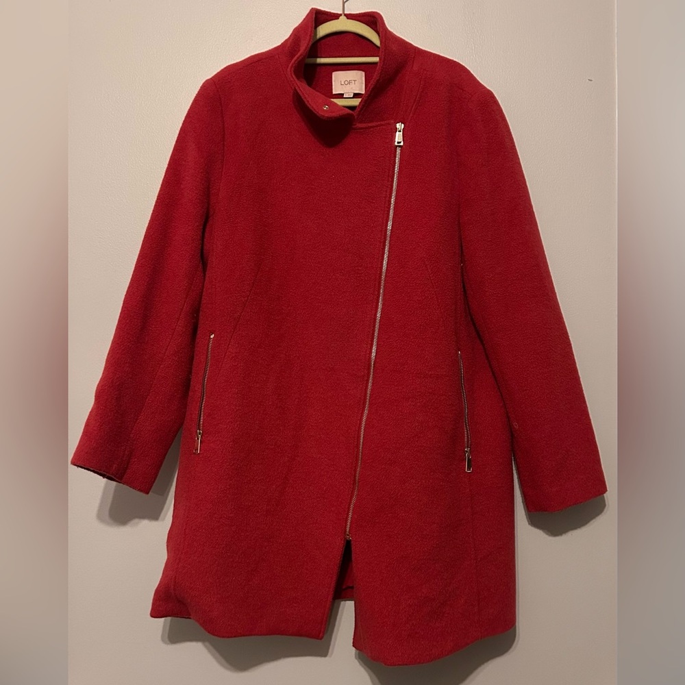 LOFT Hot Pink Wool Blend Asymmetrical Moto Coat | Size XL